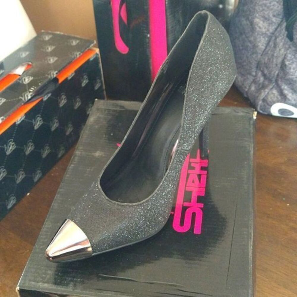 Glitter Pointed Toe Black Heels size 8.5